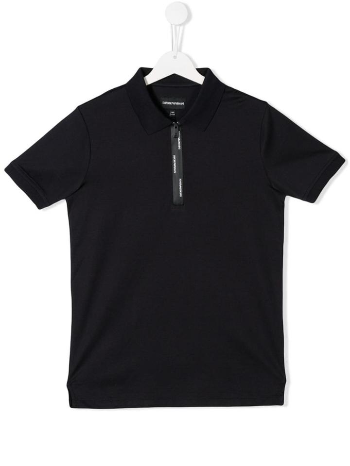 Emporio Armani Kids Zipped Neck Polo Shirt - Blue