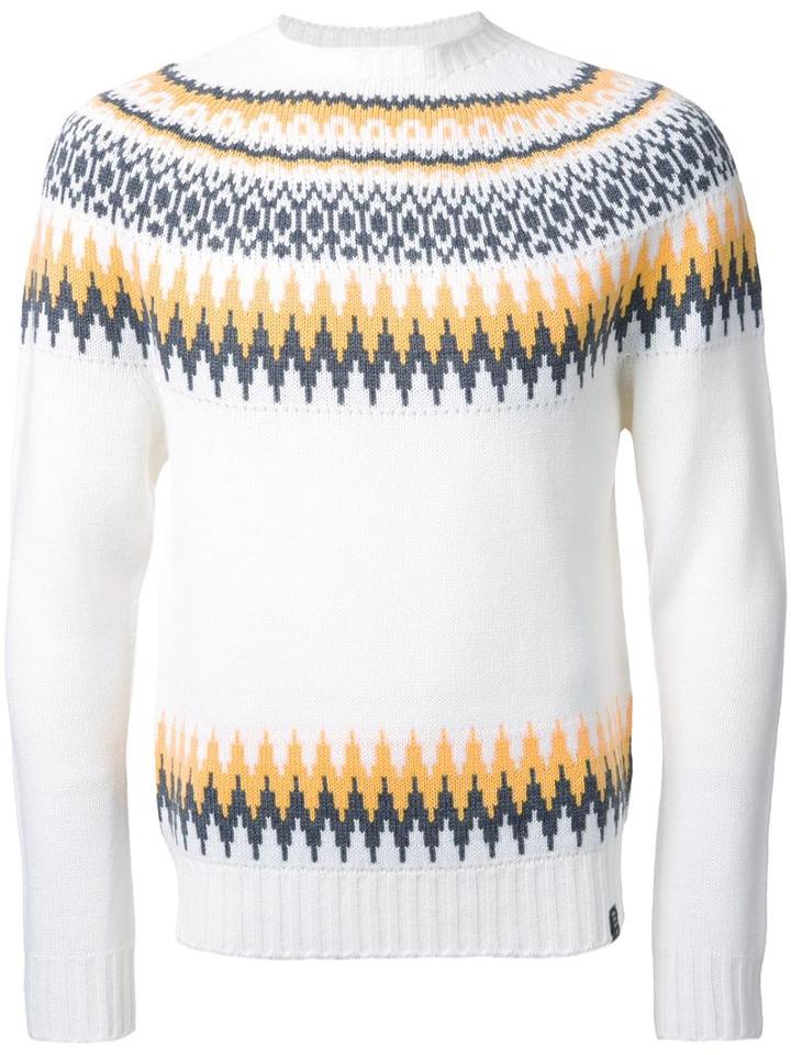 Bedwin & The Heartbreakers Fair Isle Knit Jumper, Men's, Size: 2, White, Acrylic/wool