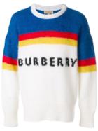 Burberry Striped Logo Intarsia Sweater - White