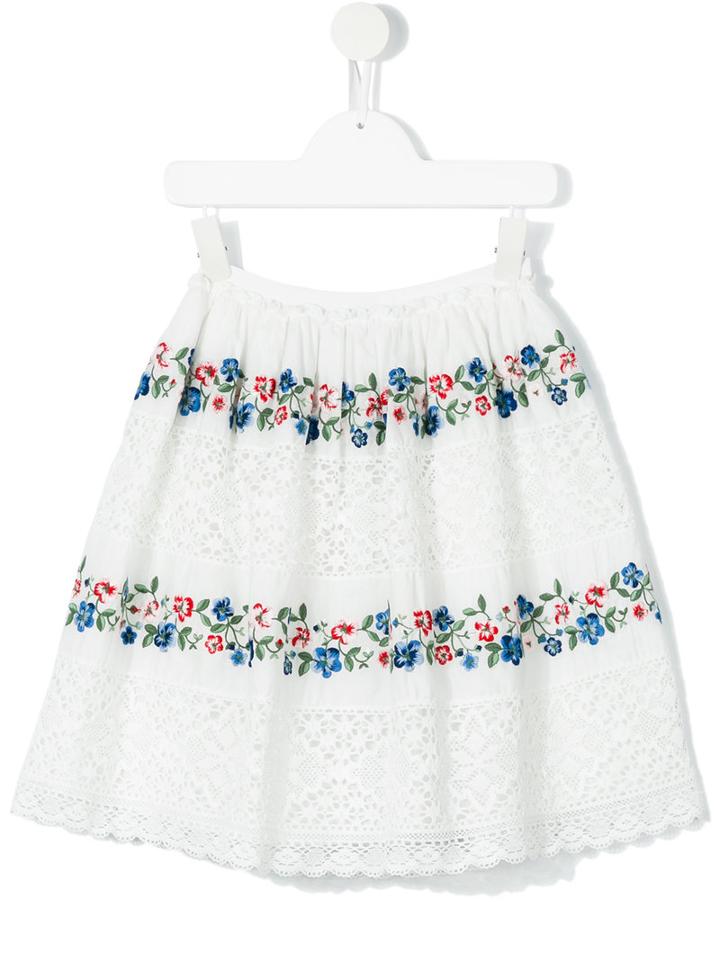 Ermanno Scervino Junior - Floral Embroidered Crochet Skirt - Kids - Cotton/polyamide/polyester/spandex/elastane - 8 Yrs, Girl's, White