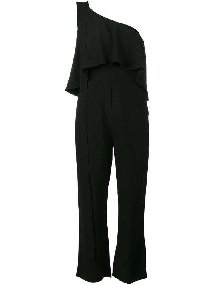 Elie Saab One Shoulder Frill Jumpsuit - Black