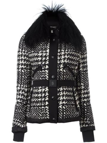 Moncler Grenoble Glen Plaid Jacket, Women's, Size: 1, Black, Cotton/feather Down/goat Fur/wool