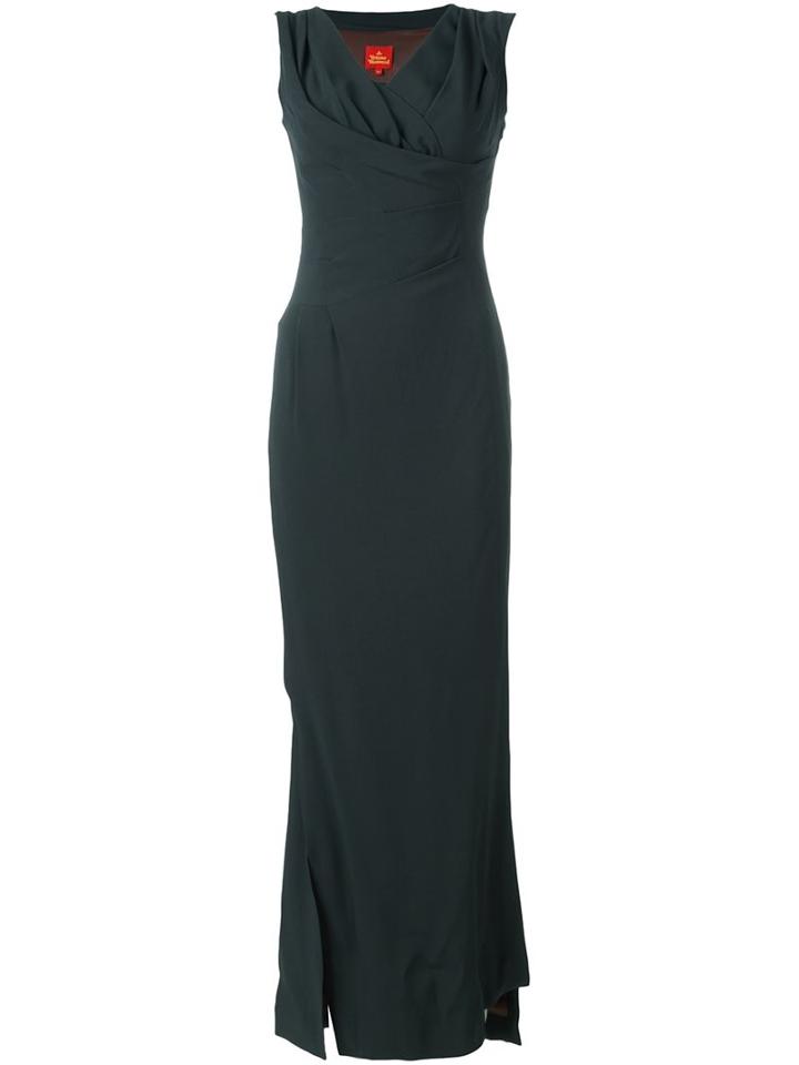 Vivienne Westwood Draped V-neck Sleeveless Dress, Women's, Size: 40, Grey, Acetate/viscose/polyester