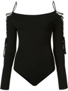 Cushnie Et Ochs Lace-up Detailing Boatneck Bodysuit, Women's, Size: Medium, Black, Viscose/polyester