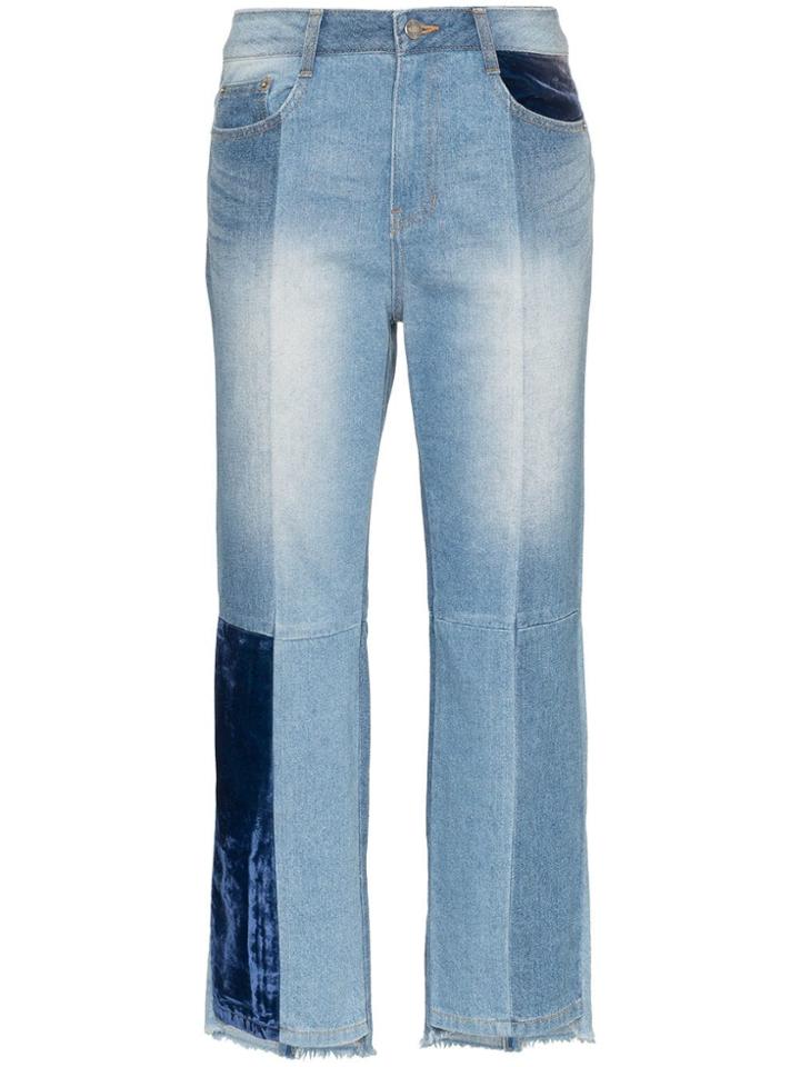 Sjyp Velvet Patch Tomboy Jeans - Blue