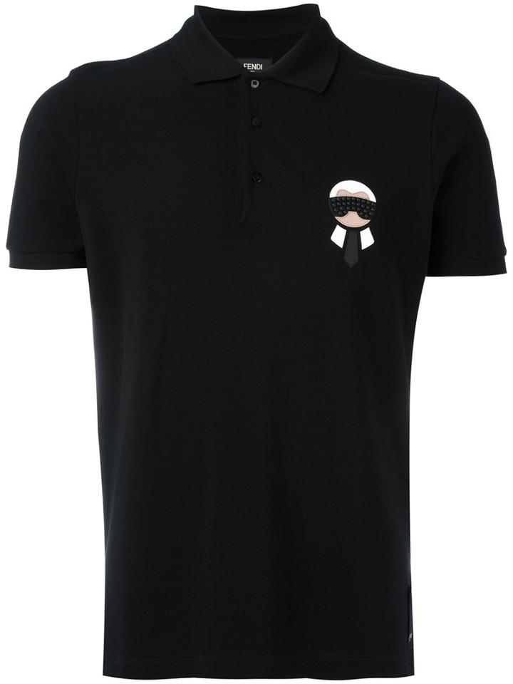 Fendi Karl Embroidered Polo Top, Men's, Size: 48, Black, Cotton