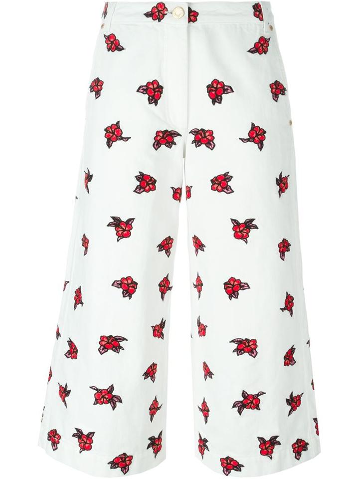 House Of Holland Embroidered Denim Culottes, Women's, Size: 10, White, Cotton