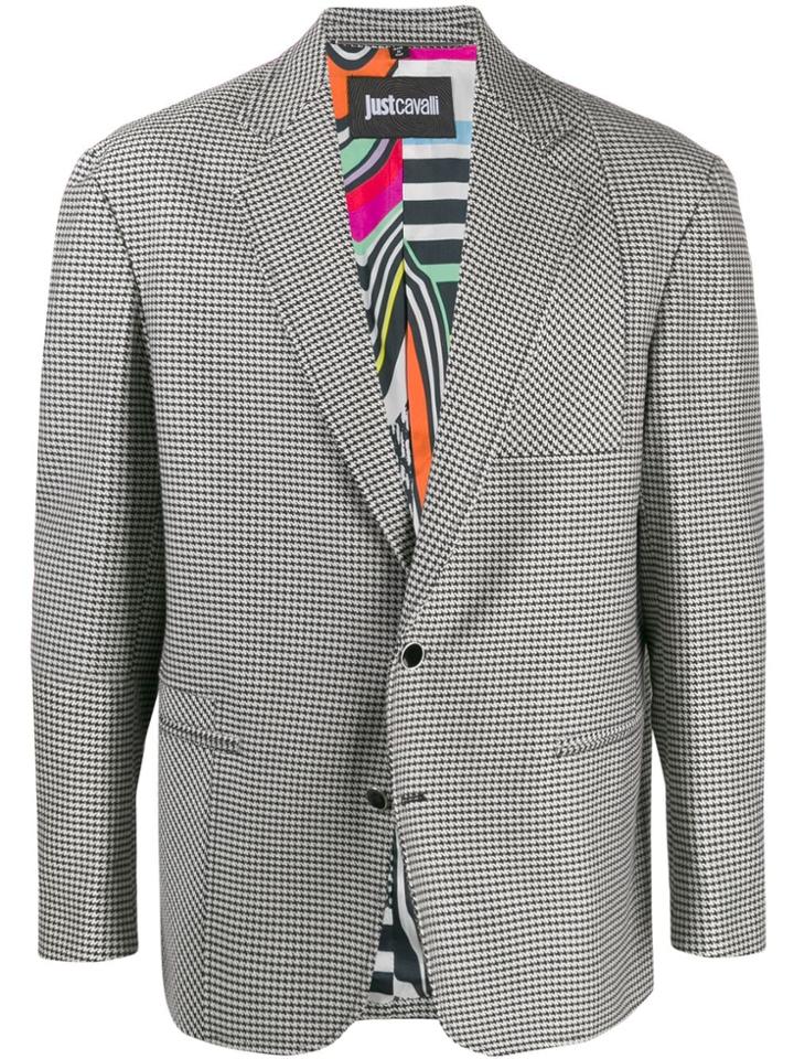 Just Cavalli Houndstooth Pattern Blazer Jacket - Black