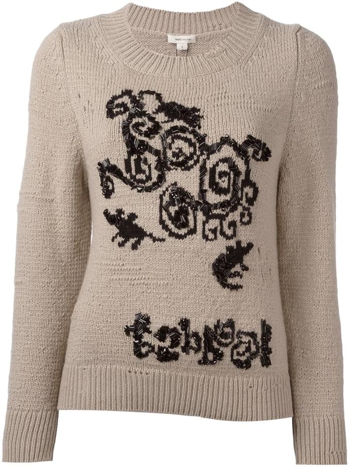 Marc Jacobs Beaded Detail Jumper, Women's, Size: Medium, Nude/neutrals, Polyester/cashmere/wool/glass