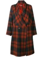Issey Miyake Vintage Belted Plaid Coat - Brown