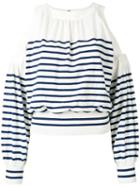 Sacai Cold Shoulder Striped Sweater, Women's, Size: 2, White, Cotton/nylon/polyester/cashmere