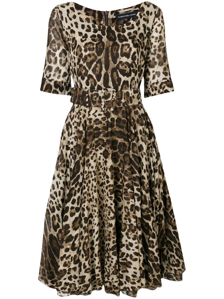 Samantha Sung Leopard Print Flared Dress - Brown