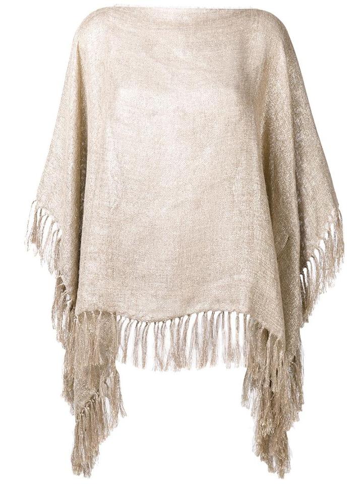 Brunello Cucinelli Fringed Cape, Women's, Nude/neutrals, Polyester/polyamide/linen/flax