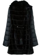 Liska Mink Fur Hooded Puffer Coat, Women's, Size: Medium, Black, Mink Fur/feather Down/polyester