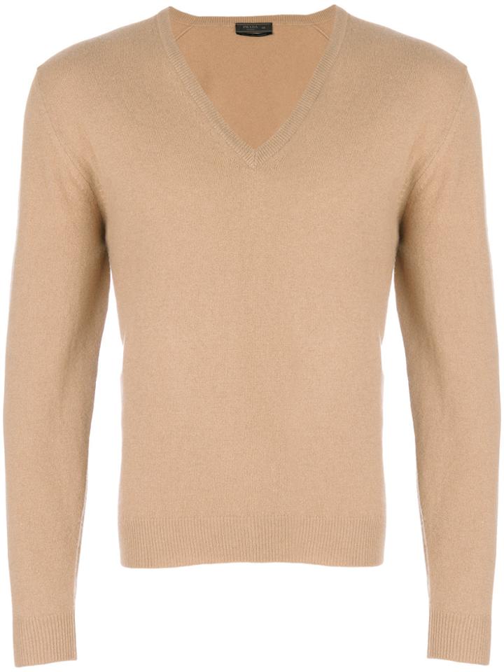 Prada V-neck Jumper - Nude & Neutrals