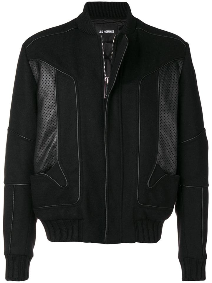 Les Hommes Perforated Panels Bomber Jacket - Black