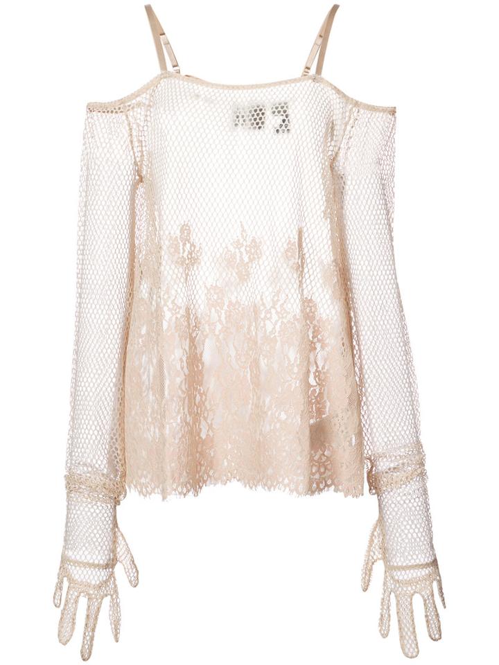 Fenty X Puma - Floral Mesh Top - Women - Cotton/nylon/polyamide - S, Nude/neutrals, Cotton/nylon/polyamide