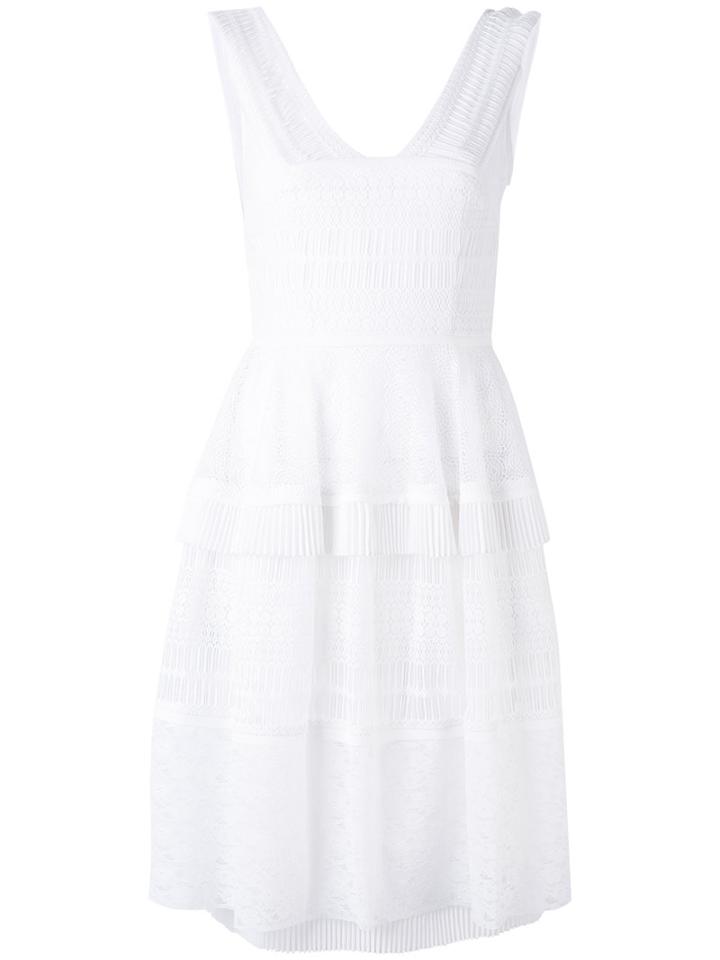 Talbot Runhof - Tiered Pleated Dress - Women - Polyamide/polyester/spandex/elastane - 38, White, Polyamide/polyester/spandex/elastane