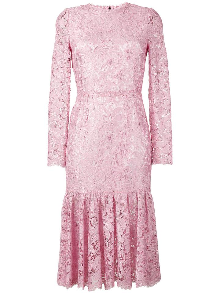 Dolce & Gabbana Lace Peplum Dress, Women's, Size: 46, Pink/purple, Viscose/polyamide/silk/spandex/elastane