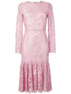 Dolce & Gabbana Lace Peplum Dress, Women's, Size: 46, Pink/purple, Viscose/polyamide/silk/spandex/elastane