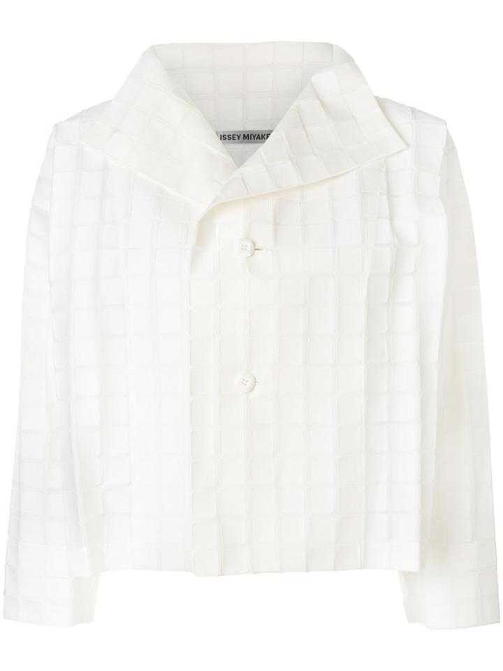 Issey Miyake Cropped Check Jacket - White