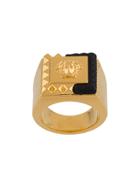 Versace Leather Detail Logo Ring - Gold