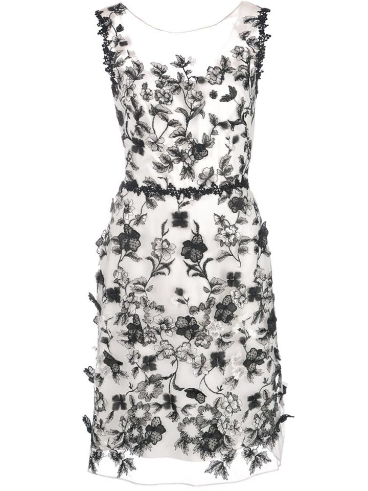 Marchesa Notte Sheer Floral Embroidered Mini Dress - White