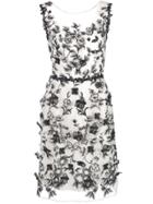Marchesa Notte Sheer Floral Embroidered Mini Dress - White