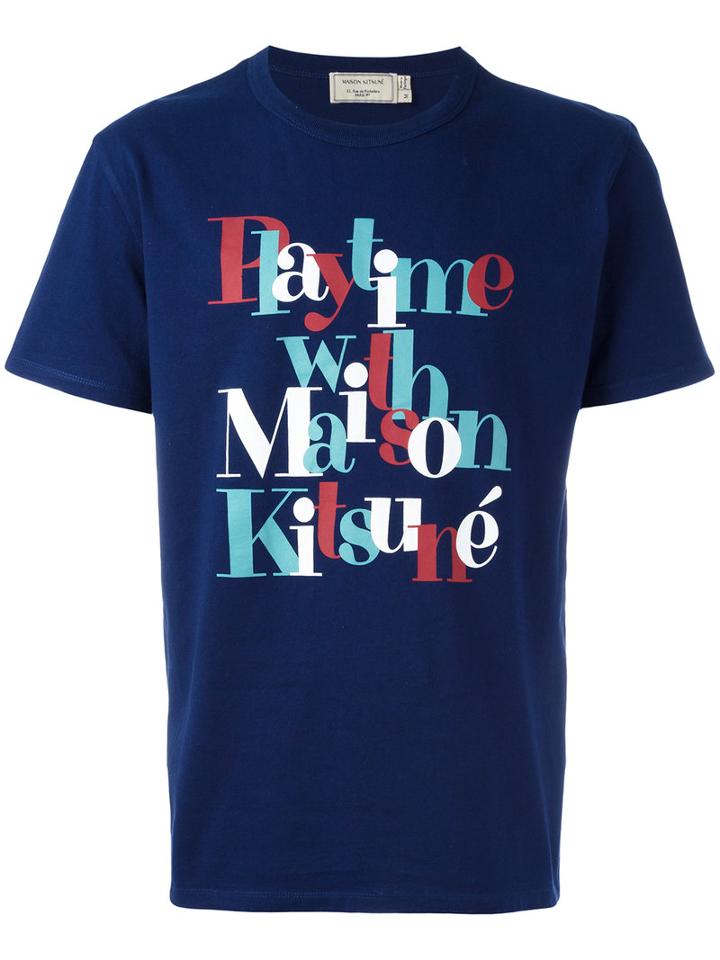 Maison Kitsuné - Printed Text T-shirt - Men - Cotton - Xxl, Blue, Cotton