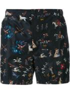 Valentino Printed Swim Shorts, Men's, Size: 46, Black, Polyamide