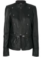 Just Cavalli Zip And Button Detailed Leather Jacket - Black