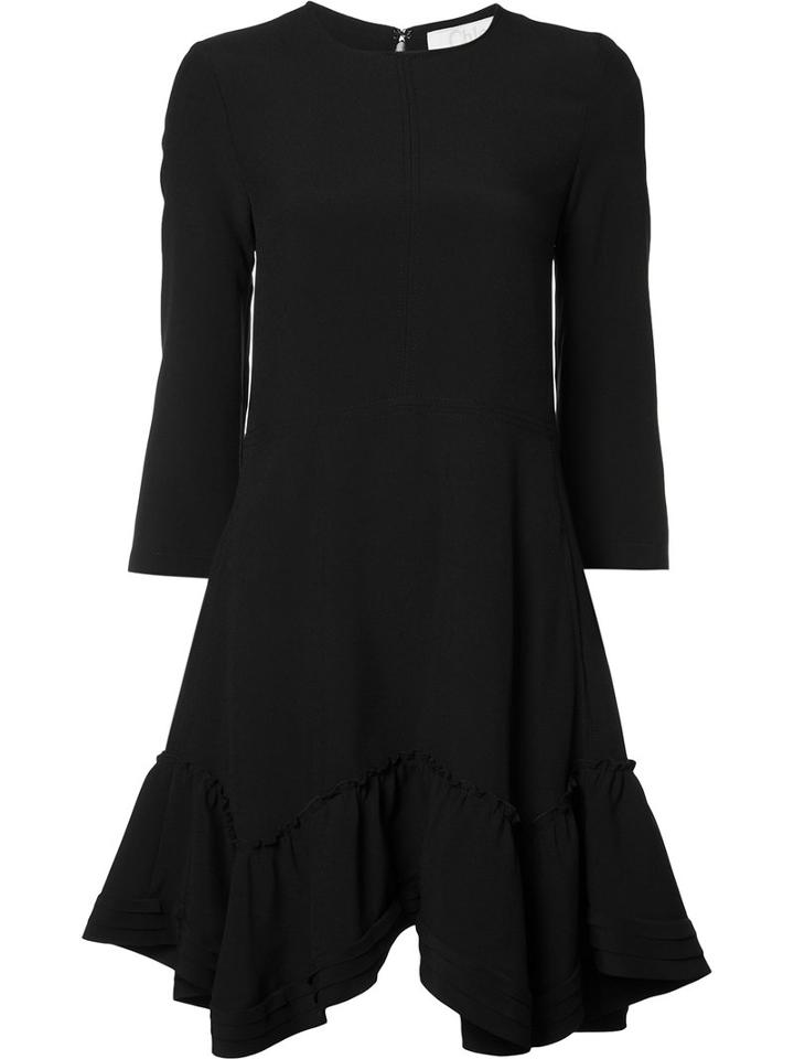 Chloé Tiered Skirt Shift Dress, Women's, Size: 38, Black, Acetate/silk/viscose