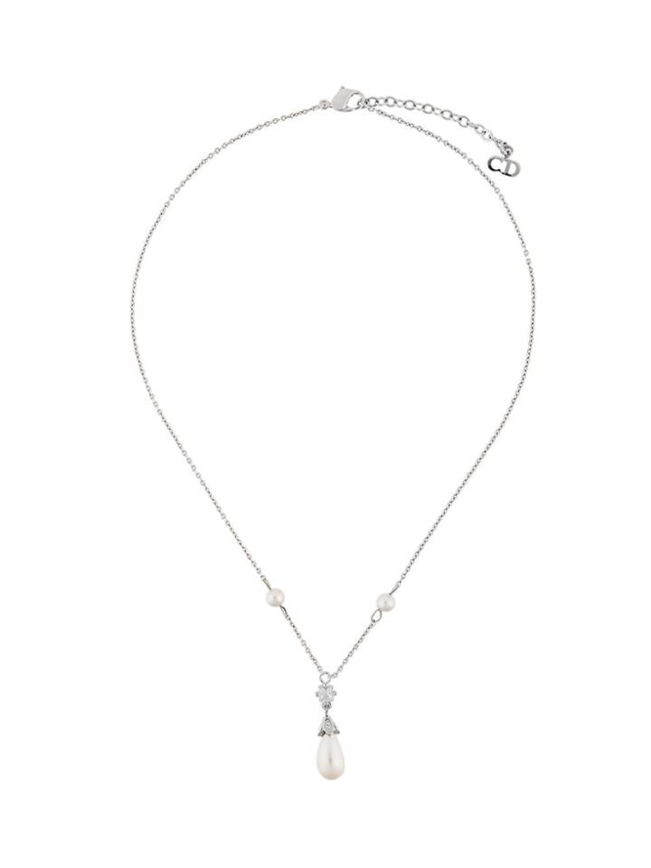 Christian Dior Vintage Swarovski Crystal Drop Faux Pearl Necklace -
