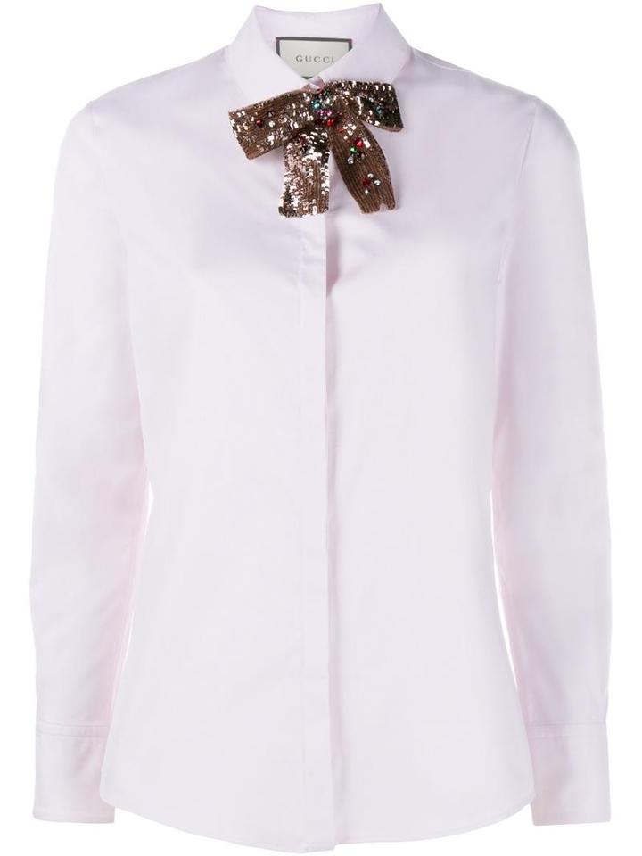 Gucci Sequin Neck Tie Shirt, Women's, Size: 46, Pink/purple, Cotton/polyester/glass/metallic Fibre