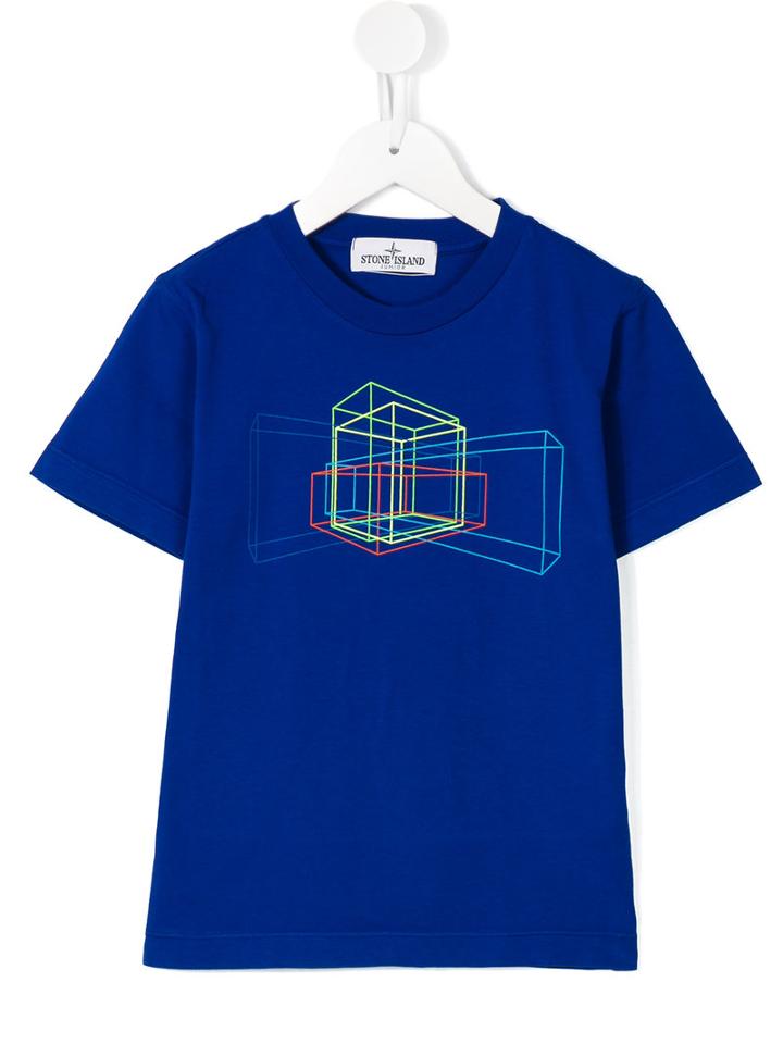 Stone Island Kids Geometric Print T-shirt, Boy's, Size: 6 Yrs, Blue