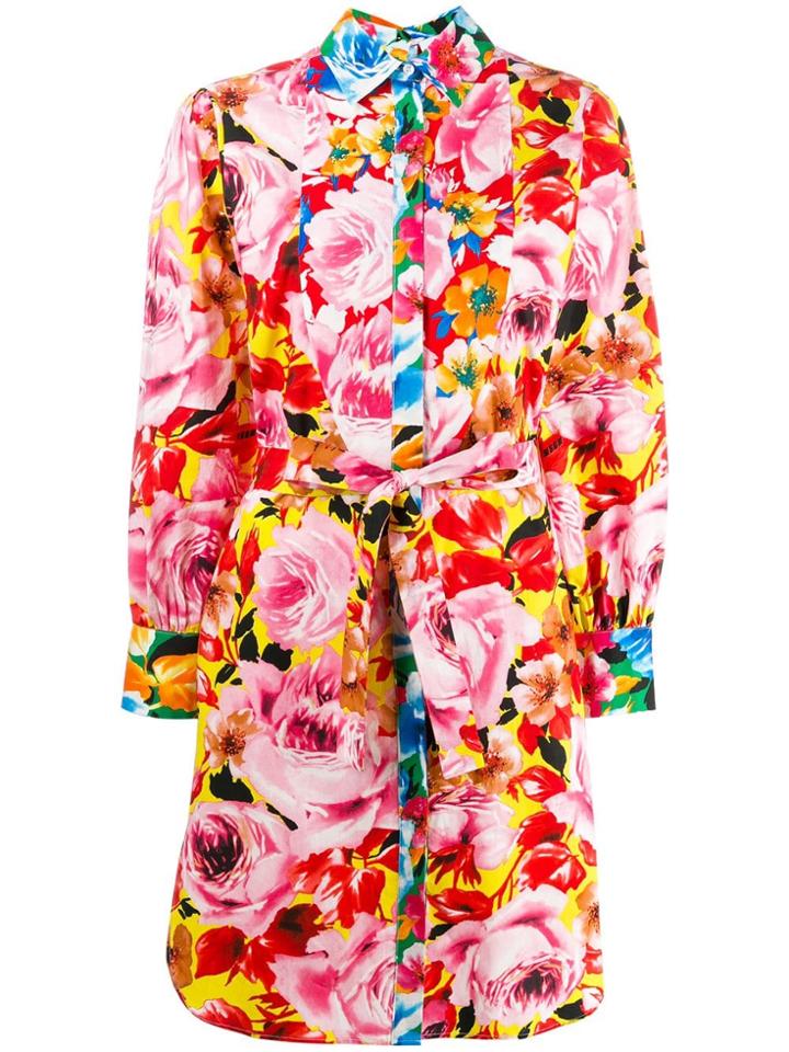 Msgm Rose Print Shirt Dress - Pink