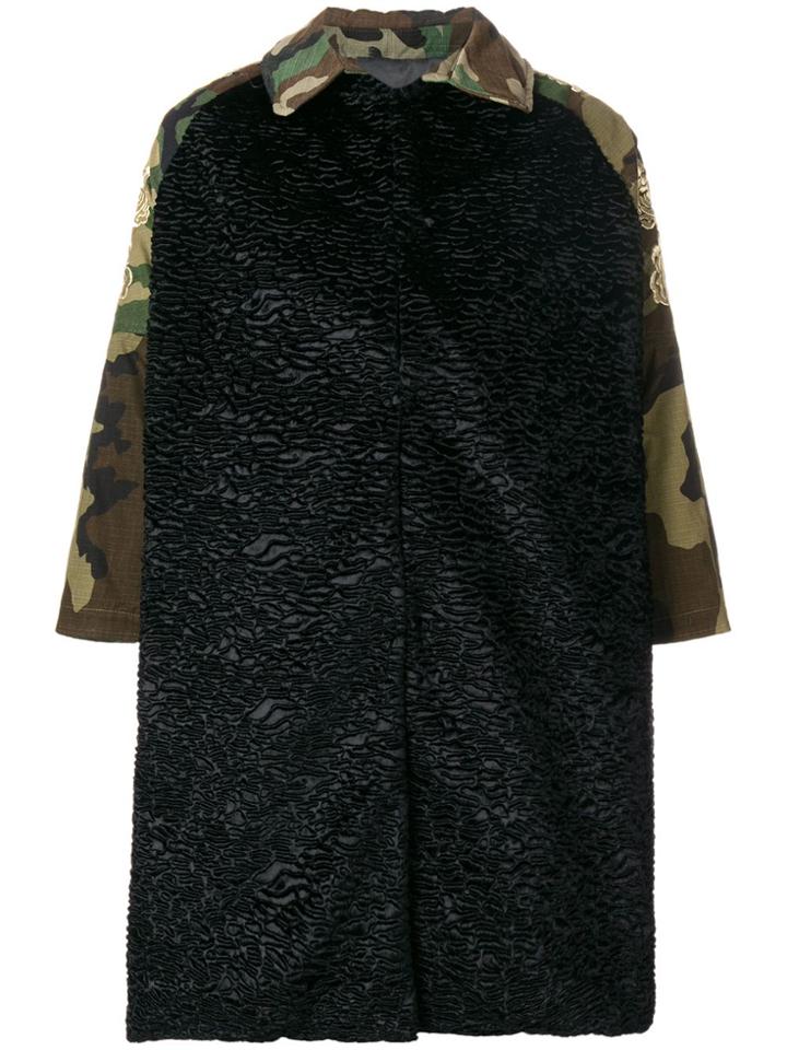 Caban Romantic Cropped Sleeve Camouflage Coat - Black