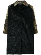 Caban Romantic Cropped Sleeve Camouflage Coat - Black