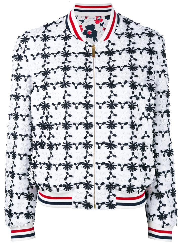 Thom Browne Floral Embroidered Bomber Jacket - White