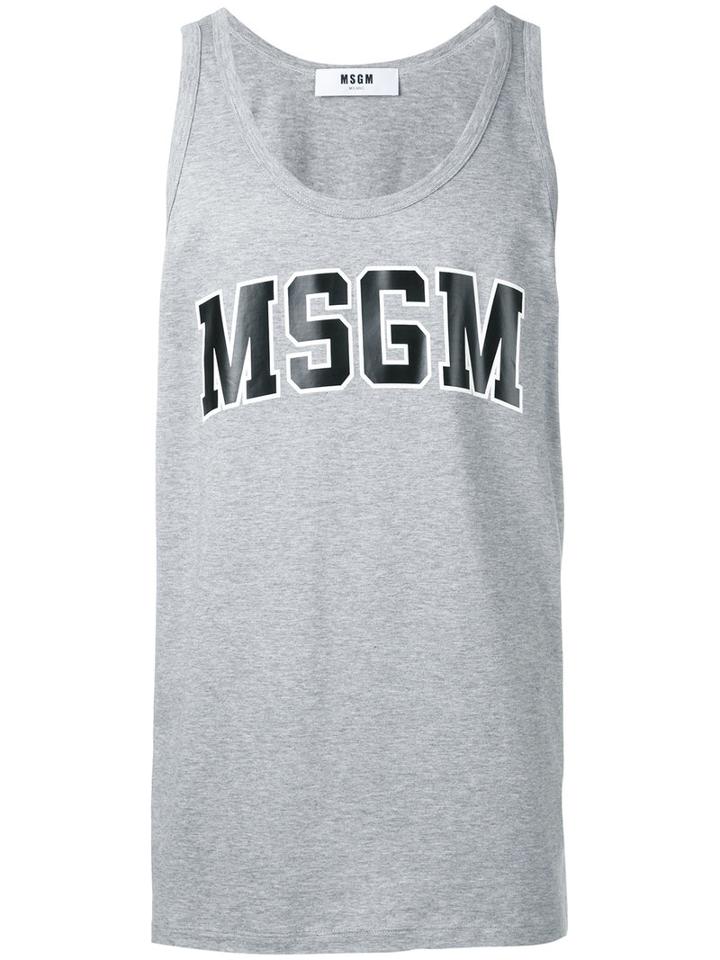 Msgm - Logo Print Tank - Men - Cotton - L, Grey, Cotton