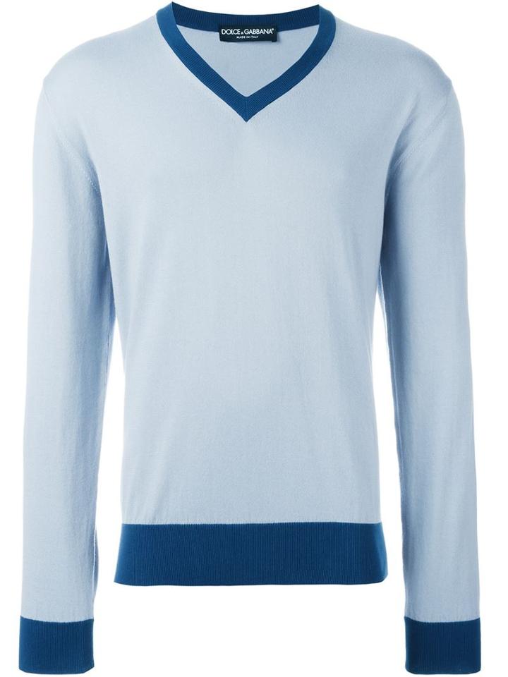 Dolce & Gabbana Tonal Trim Jumper, Men's, Size: 54, Blue, Cotton