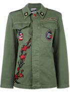 History Repeats Floral Embroidery Military Jacket, Women's, Size: 40, Green, Cotton/spandex/elastane