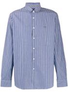 Armani Exchange Striped Logo Embroidered Shirt - Blue