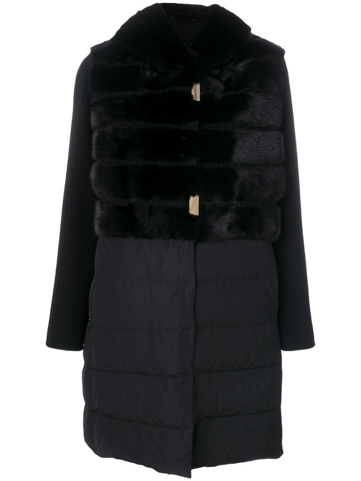 Liska Padded Fur Coat - Black