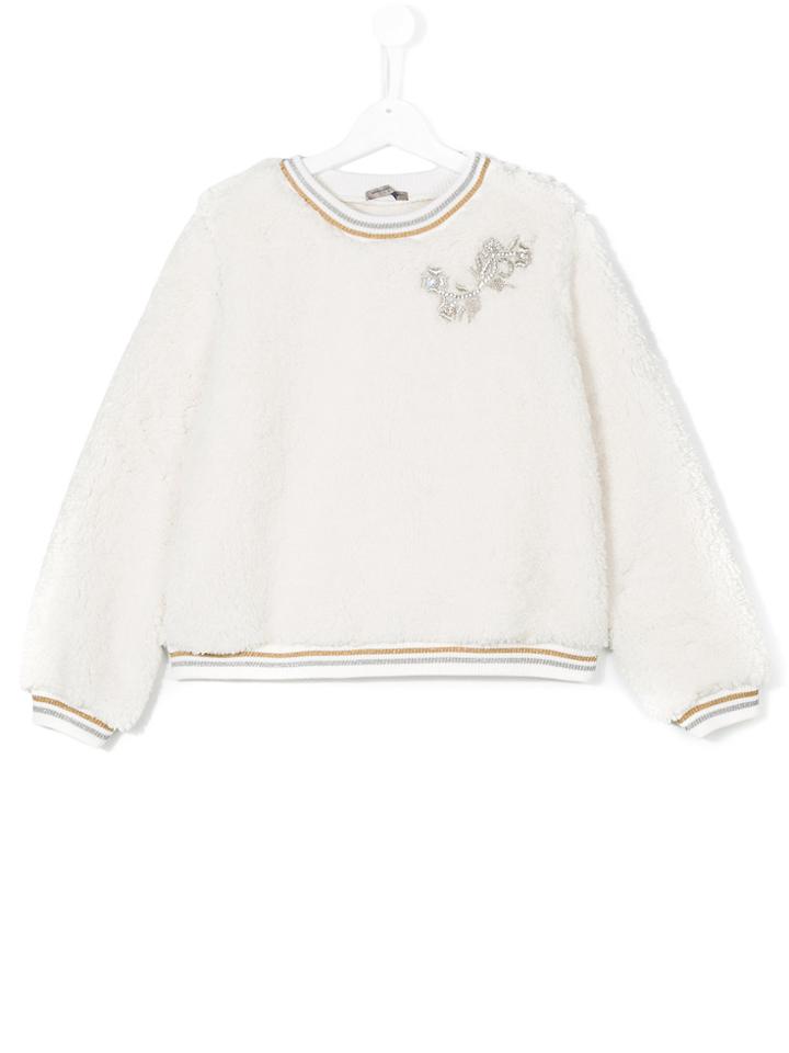 Ermanno Scervino Junior Embellished Fur Jumper - White