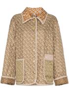 Burberry Monogram Print Quilted Silk Jacket - Neutrals