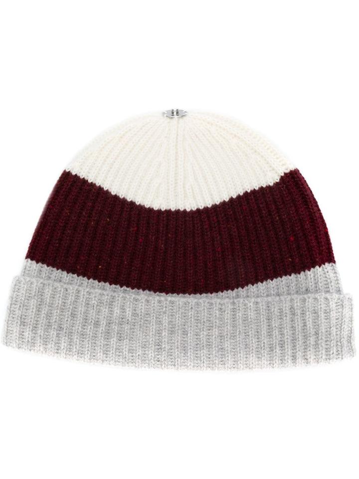 N.peal Pom-pom Colour Block Beanie Hat - Nude & Neutrals