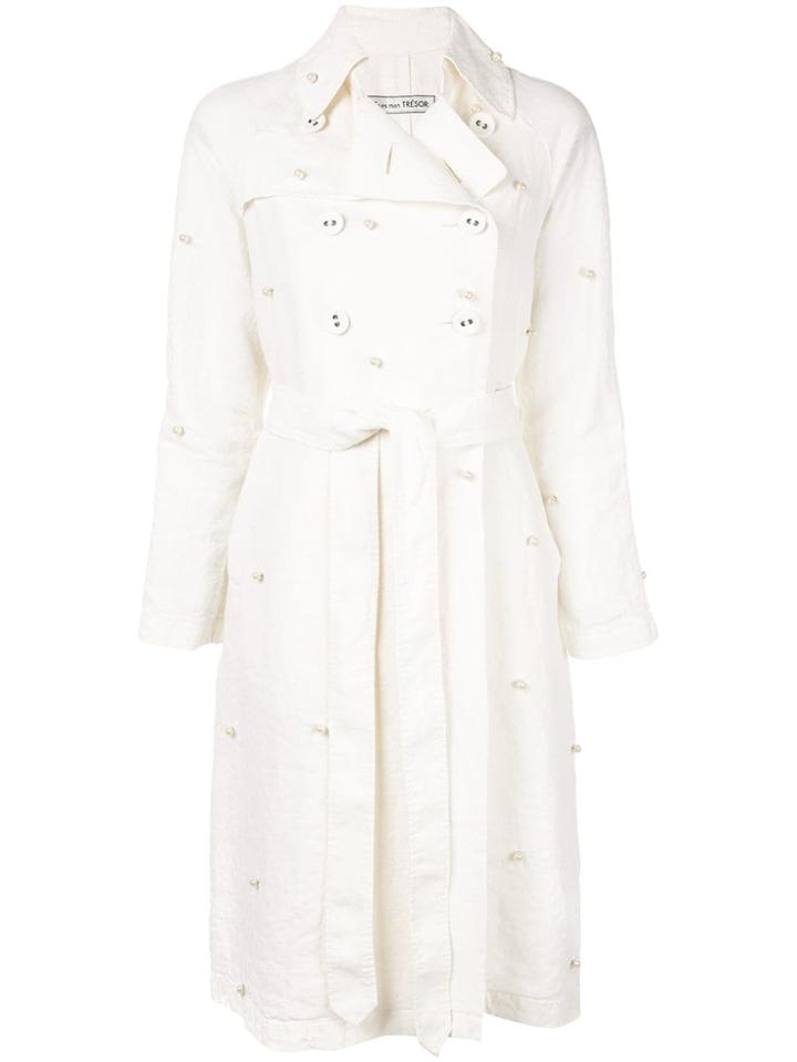 Tu Es Mon Trésor Dot Pearl Trench Coat - White