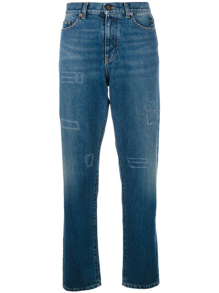Saint Laurent - High-waisted Straight Leg Jeans - Women - Cotton - 26, Blue, Cotton