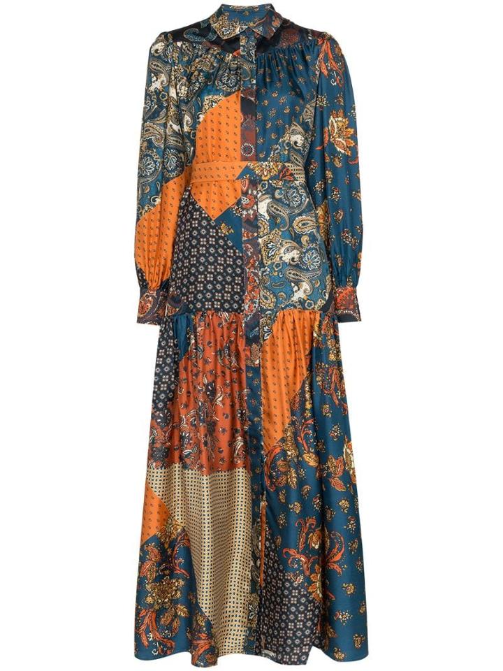 Evi Grintela Elsa Patchwork Silk Maxi Dress - Blue